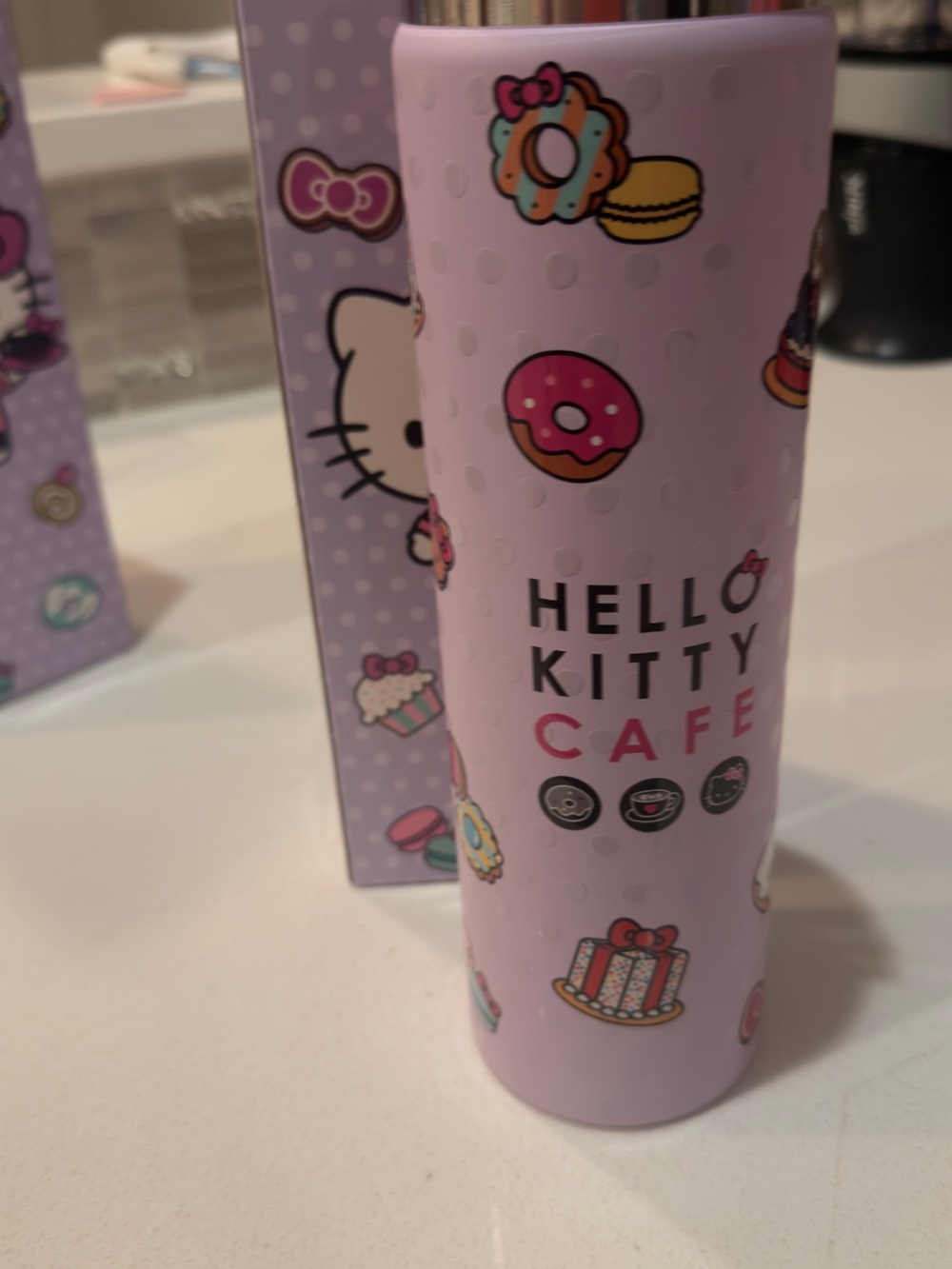 Hello Kitty purple Cafe water tumbler with Donut & Dessert Motifs